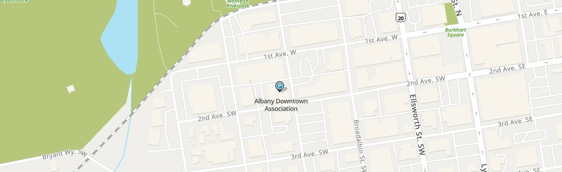 An aerial map view from MapQuest showing the location of the Downtown Albany office.